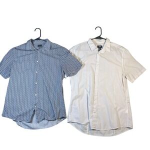 H&M Mens Short Sleeve Button Up Shirt Bundle Polka Dot Geometric Blue White L